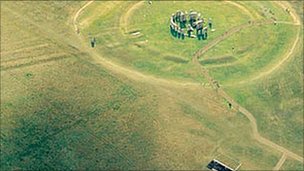An aerial view of Stonehenge without the A344 road